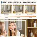 35.4 Tocador de Maquillaje con Espejo y Luces, Mesa de Maquillaje con 4 Cajones de Tela y Estantes de Almacenamiento, Tocador Ajustable para Dormitorio