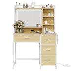 35.4 Tocador de Maquillaje con Espejo y Luces, Mesa de Maquillaje con 4 Cajones de Tela y Estantes de Almacenamiento, Tocador Ajustable para Dormitorio