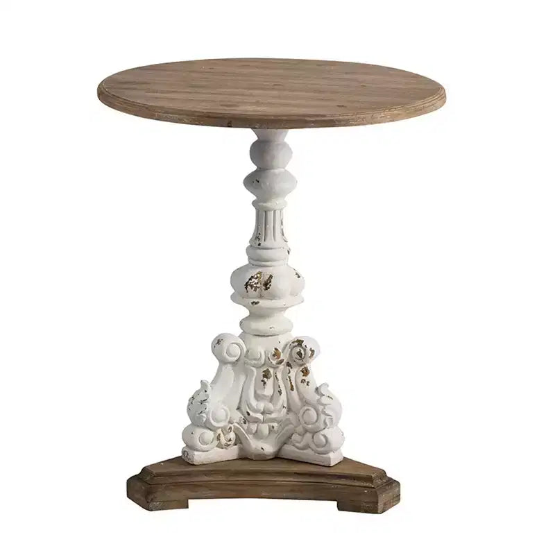 Antique White Round Side Table Classic Design D26x31