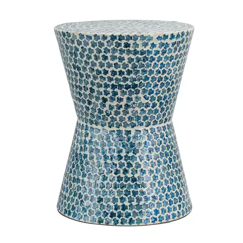 Tapered Round Garden Accent Stool Blue Capiz D14x20