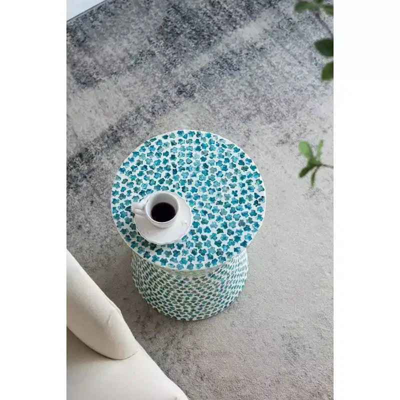 Taburete decorativo de jardín redondo cónico, nácar azul D14x20