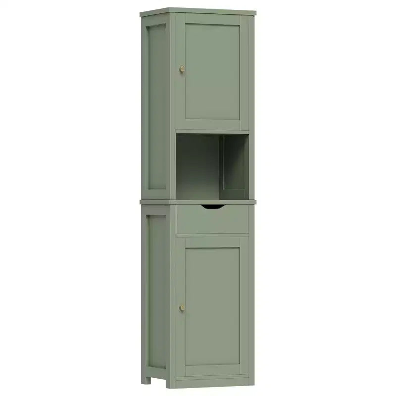 Armario alto de almacenamiento para baño, con puertas y cajón, organizador de baño estrecho independiente con estantes ajustables para espacios pequeños