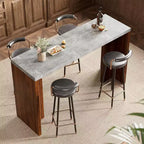 Mesa de bar de madera de 55 pulgadas, mesa de pub de cocina a altura de mostrador con cubierta de mármol sintético, unidad de bar rectangular para el hogar, mesa consola para sala de estar, gris+nogal