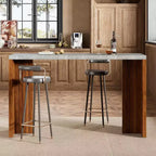 Mesa de bar de madera de 55 pulgadas, mesa de pub de cocina a altura de mostrador con cubierta de mármol sintético, unidad de bar rectangular para el hogar, mesa consola para sala de estar, gris+nogal