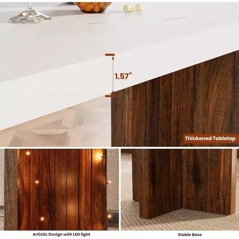 Mesa de bar de madera de 55 pulgadas, mesa de pub de cocina a altura de mostrador con cubierta de mármol sintético, unidad de bar rectangular para el hogar, mesa consola para sala de estar, gris+nogal