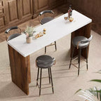 Mesa de bar de madera de 55 pulgadas, mesa de pub de cocina a altura de mostrador con cubierta de mármol sintético, unidad de bar rectangular para el hogar, mesa consola para sala de estar, gris+nogal