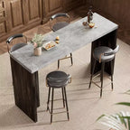Mesa de bar de madera de 55 pulgadas, mesa de pub de cocina a altura de mostrador con cubierta de mármol sintético, unidad de bar rectangular para el hogar, mesa consola para sala de estar, gris+nogal