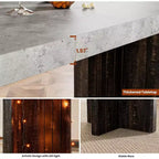 Mesa de bar de madera de 55 pulgadas, mesa de pub de cocina a altura de mostrador con cubierta de mármol sintético, unidad de bar rectangular para el hogar, mesa consola para sala de estar, gris+nogal