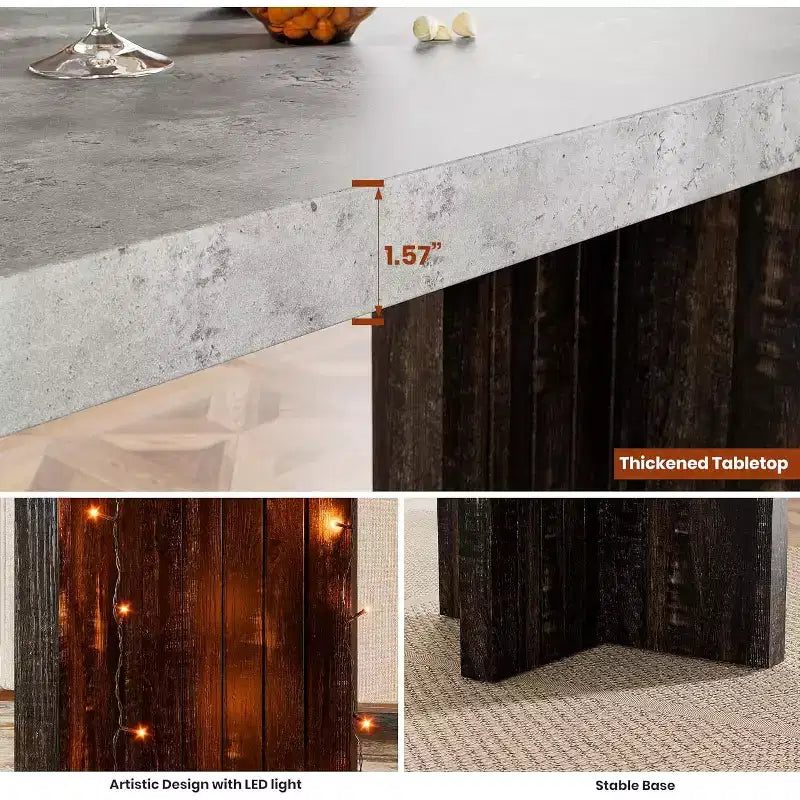 Mesa de bar de madera de 55 pulgadas, mesa de pub de cocina a altura de mostrador con cubierta de mármol sintético, unidad de bar rectangular para el hogar, mesa consola para sala de estar, gris+nogal