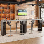 Mesa de bar de madera de 55 pulgadas, mesa de pub de cocina a altura de mostrador con cubierta de mármol sintético, unidad de bar rectangular para el hogar, mesa consola para sala de estar, gris+nogal