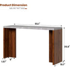 Mesa de bar de madera de 55 pulgadas, mesa de pub de cocina a altura de mostrador con cubierta de mármol sintético, unidad de bar rectangular para el hogar, mesa consola para sala de estar, gris+nogal
