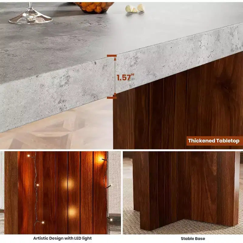 Mesa de bar de madera de 55 pulgadas, mesa de pub de cocina a altura de mostrador con cubierta de mármol sintético, unidad de bar rectangular para el hogar, mesa consola para sala de estar, gris+nogal