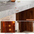 Mesa de bar de madera de 55 pulgadas, mesa de pub de cocina a altura de mostrador con cubierta de mármol sintético, unidad de bar rectangular para el hogar, mesa consola para sala de estar, gris+nogal