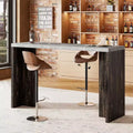 55 Wood Bar Table, Counter Height Kitchen Pub Table with Faux Marble Tabletop, Rectangular Home Bar Unit, Console Table for Living Room, Gray+Walnut