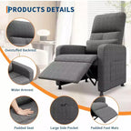 Sillón reclinable para adultos, reclinable ajustable ergonómico sobrecargado, sofá individual, mecedora con 2 bolsillos laterales para sala de estar, dormitorio