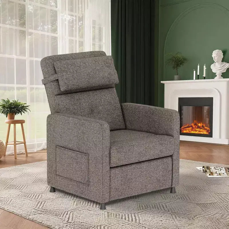 Sillón reclinable para adultos, reclinable ajustable ergonómico sobrecargado, sofá individual, mecedora con 2 bolsillos laterales para sala de estar, dormitorio
