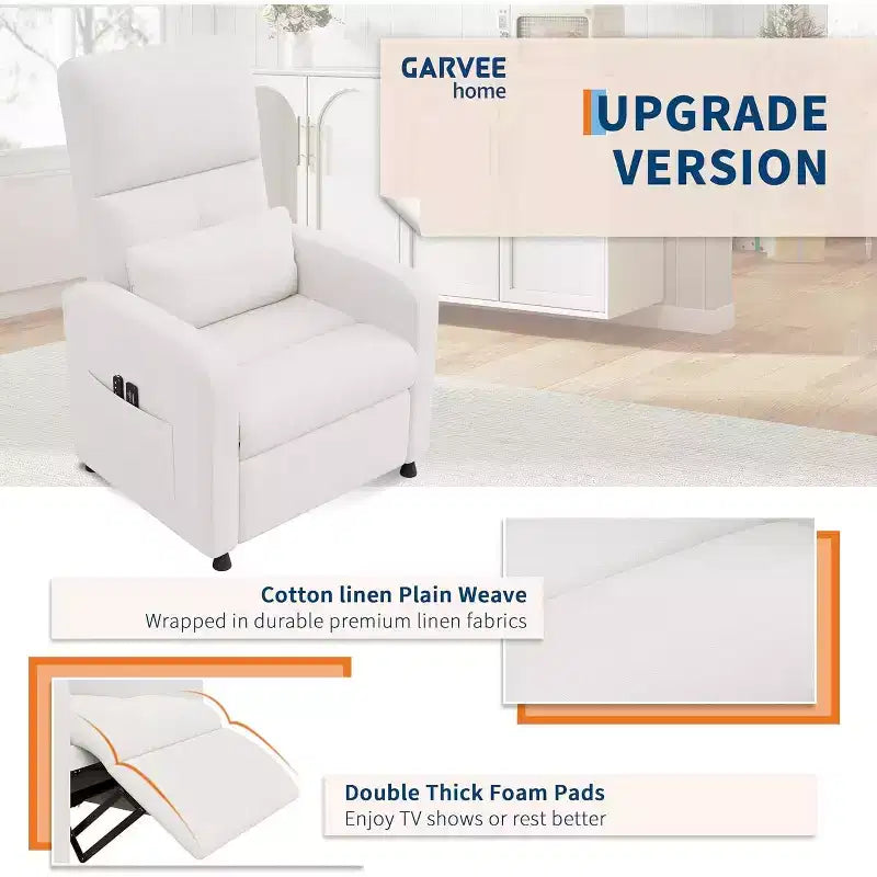 Sillón reclinable para adultos, reclinable ajustable ergonómico sobrecargado, sofá individual, mecedora con 2 bolsillos laterales para sala de estar, dormitorio