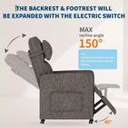 Sillón reclinable para adultos, reclinable ajustable ergonómico sobrecargado, sofá individual, mecedora con 2 bolsillos laterales para sala de estar, dormitorio