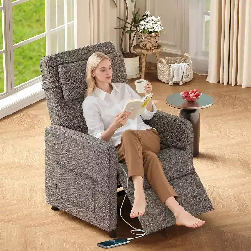 Sillón reclinable para adultos, reclinable ajustable ergonómico sobrecargado, sofá individual, mecedora con 2 bolsillos laterales para sala de estar, dormitorio