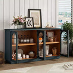 Armario de almacenamiento de pie con 4 puertas de cristal arqueadas, aparador auxiliar decorativo para sala de estar, aparador tipo vitrina para pasillo, entrada, oficina en casa