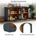 Armario de almacenamiento de pie con 4 puertas de cristal arqueadas, aparador auxiliar decorativo para sala de estar, aparador tipo vitrina para pasillo, entrada, oficina en casa
