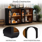 Armario de almacenamiento de pie con 4 puertas de cristal arqueadas, aparador auxiliar decorativo para sala de estar, aparador tipo vitrina para pasillo, entrada, oficina en casa