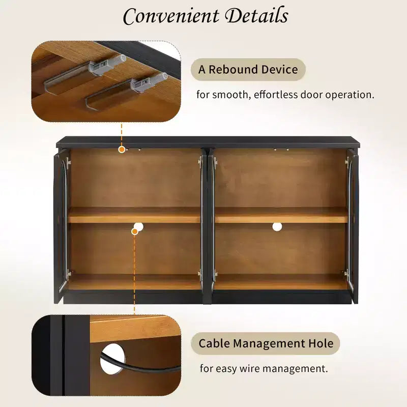 Armario de almacenamiento de pie con 4 puertas de cristal arqueadas, aparador auxiliar decorativo para sala de estar, aparador tipo vitrina para pasillo, entrada, oficina en casa