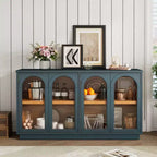 Armario de almacenamiento de pie con 4 puertas de cristal arqueadas, aparador auxiliar decorativo para sala de estar, aparador tipo vitrina para pasillo, entrada, oficina en casa