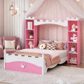 Whisen Twin Castle-Shaped Wooden Bed, Dreamy Platform Bed Frame with Storage Shelf for Kids Bedroom