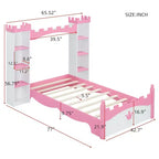 Cama de Madera Doble con Forma de Castillo, Estructura de Cama Plataforma de Ensueño con Estante de Almacenamiento para Dormitorio Infantil