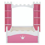 Cama de Madera Doble con Forma de Castillo, Estructura de Cama Plataforma de Ensueño con Estante de Almacenamiento para Dormitorio Infantil