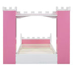 Cama de Madera Doble con Forma de Castillo, Estructura de Cama Plataforma de Ensueño con Estante de Almacenamiento para Dormitorio Infantil