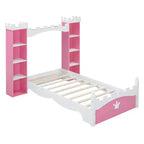 Cama de Madera Doble con Forma de Castillo, Estructura de Cama Plataforma de Ensueño con Estante de Almacenamiento para Dormitorio Infantil