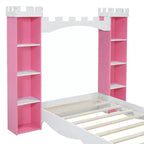 Cama de Madera Doble con Forma de Castillo, Estructura de Cama Plataforma de Ensueño con Estante de Almacenamiento para Dormitorio Infantil