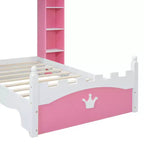 Cama de Madera Doble con Forma de Castillo, Estructura de Cama Plataforma de Ensueño con Estante de Almacenamiento para Dormitorio Infantil