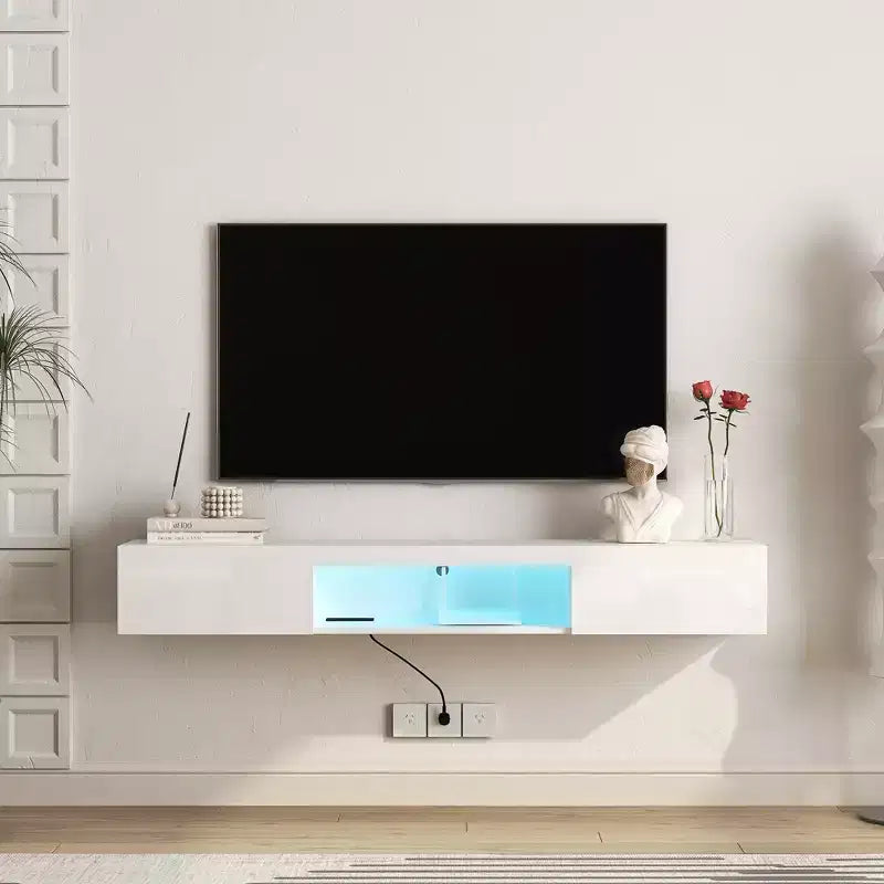 Mueble para TV flotante de pared de 160 cm con iluminación LED de 16 colores, mueble de TV moderno de 160 cm, compatible con televisores de 55/60/65 pulgadas, blanco