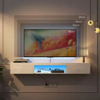 Mueble para TV flotante de pared de 160 cm con iluminación LED de 16 colores, mueble de TV moderno de 160 cm, compatible con televisores de 55/60/65 pulgadas, blanco