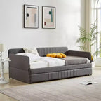 Sofá cama doble con cama nido doble, sofá cama tapizado en lino con apoyabrazos y respaldo, sofá cama sin necesidad de somier, sofá cama doble