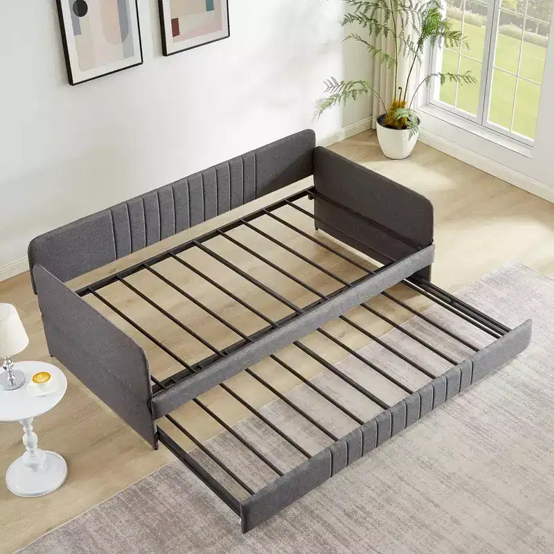 Sofá cama doble con cama nido doble, sofá cama tapizado en lino con apoyabrazos y respaldo, sofá cama sin necesidad de somier, sofá cama doble