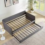 Sofá cama doble con cama nido doble, sofá cama tapizado en lino con apoyabrazos y respaldo, sofá cama sin necesidad de somier, sofá cama doble