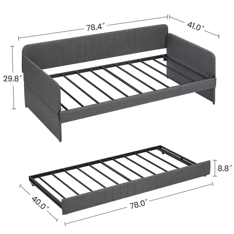 Sofá cama doble con cama nido doble, sofá cama tapizado en lino con apoyabrazos y respaldo, sofá cama sin necesidad de somier, sofá cama doble