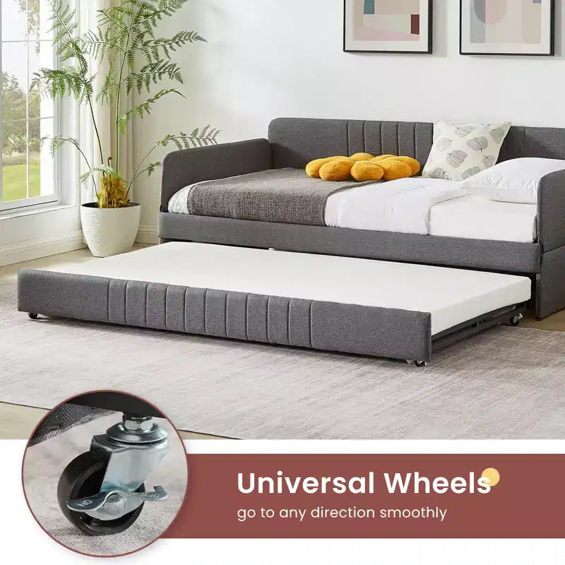 Sofá cama doble con cama nido doble, sofá cama tapizado en lino con apoyabrazos y respaldo, sofá cama sin necesidad de somier, sofá cama doble