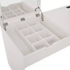 Tocador de maquillaje Teresa Modern Mirror con 3 cajones, múltiples compartimentos de almacenamiento y estación de carga