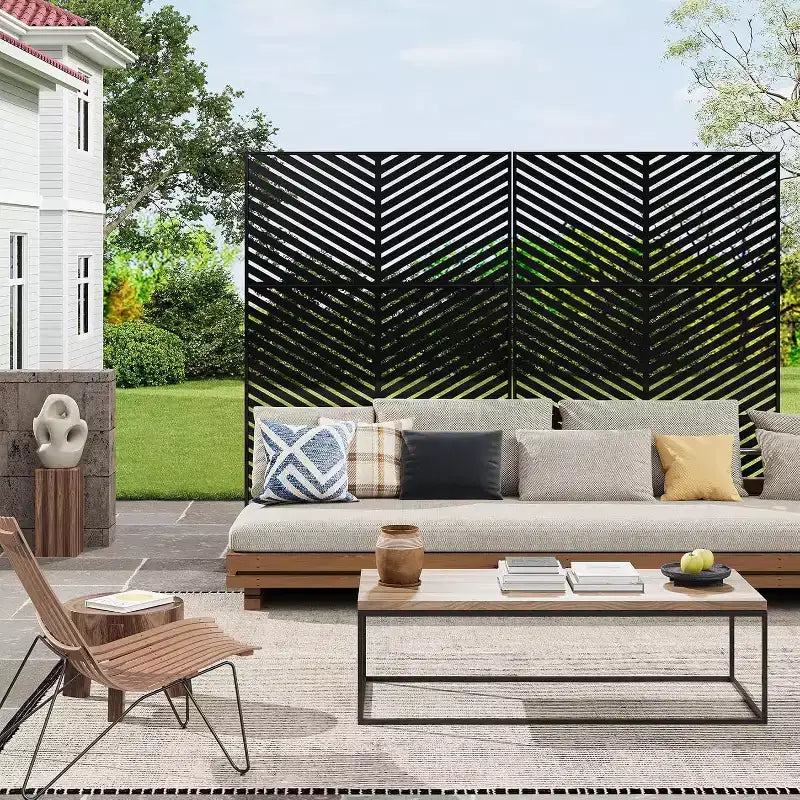 Mampara metálica de privacidad con celosía de 78", divisor de valla moderno de 3 paneles para patio, balcón, jardín o sala de estar