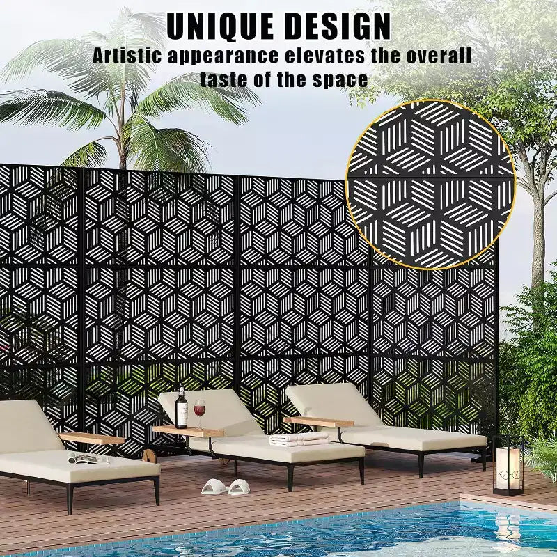 Mampara metálica de privacidad con celosía de 78", divisor de valla moderno de 3 paneles para patio, balcón, jardín o sala de estar