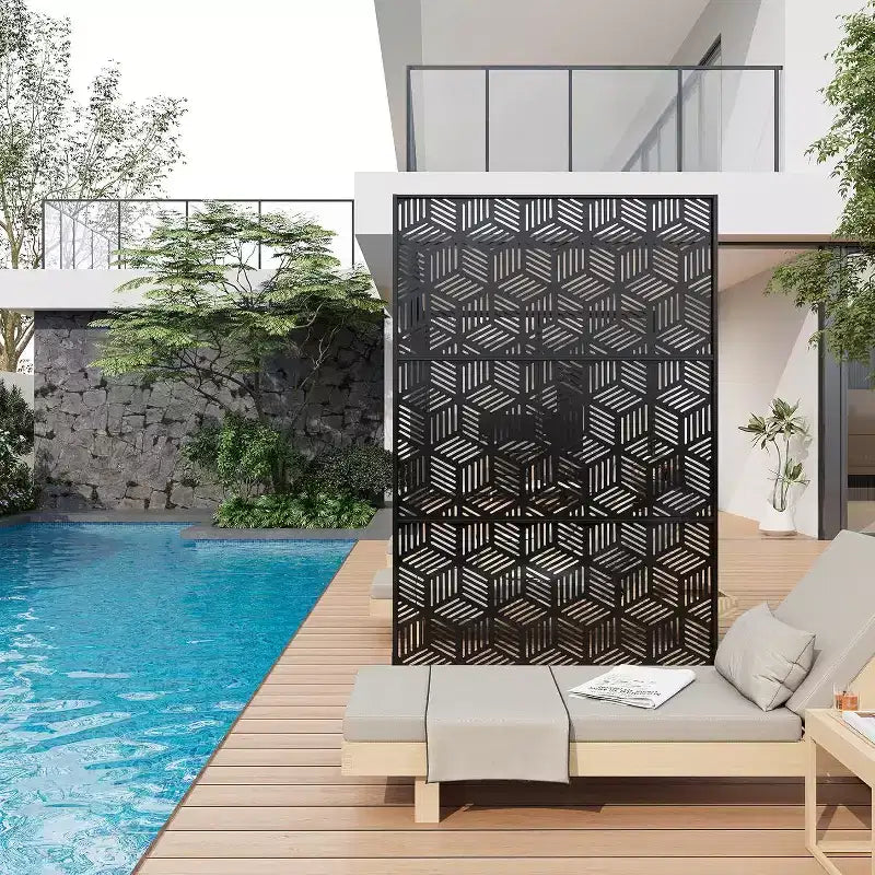 Mampara metálica de privacidad con celosía de 78", divisor de valla moderno de 3 paneles para patio, balcón, jardín o sala de estar