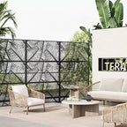 Mampara metálica de privacidad con celosía de 78", divisor de valla moderno de 3 paneles para patio, balcón, jardín o sala de estar