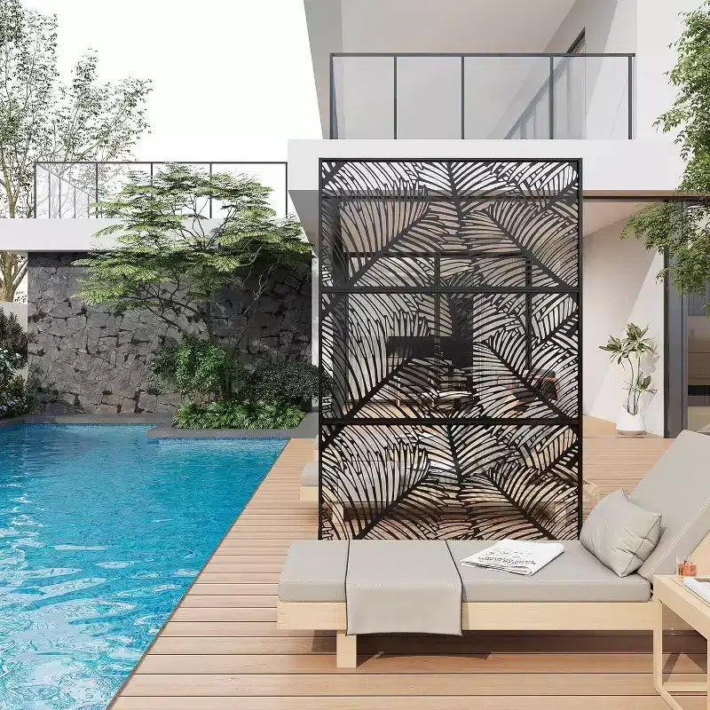 Mampara metálica de privacidad con celosía de 78", divisor de valla moderno de 3 paneles para patio, balcón, jardín o sala de estar