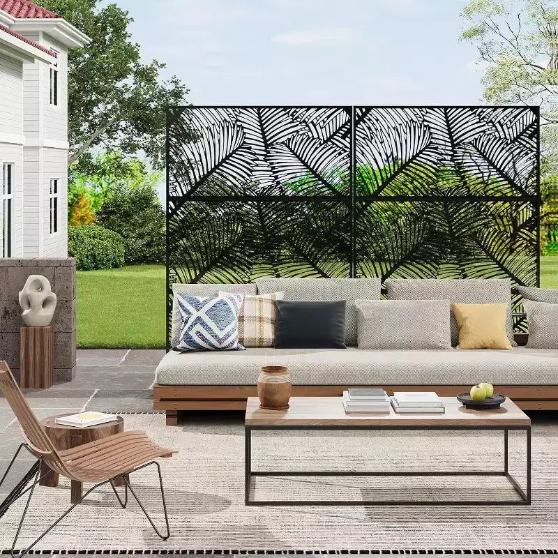 Mampara metálica de privacidad con celosía de 78", divisor de valla moderno de 3 paneles para patio, balcón, jardín o sala de estar