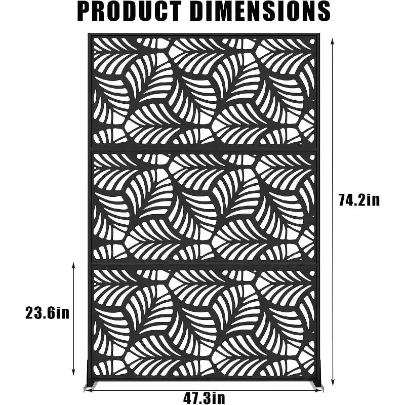 Mampara metálica de privacidad con celosía de 78", divisor de valla moderno de 3 paneles para patio, balcón, jardín o sala de estar
